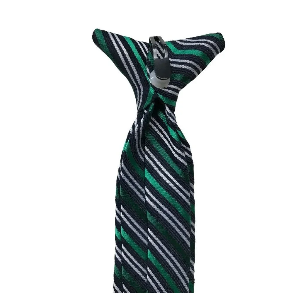 Boy's Navy Blue and Green Stripe Clip On Necktie Tie 15